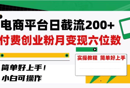 电商平台日截流200 付费创业粉，月变现六位数简单好上手！-创艺项目网