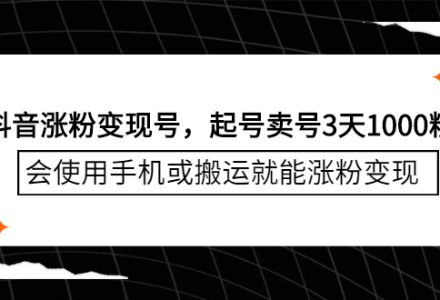 抖音涨粉变现号，起号卖号3天千粉，会使用手机或搬运就能涨粉变现-创艺项目网