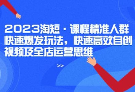 2023淘短·课程精准人群快速爆发玩法，快速高效自创视频及全店运营思维-创艺项目网