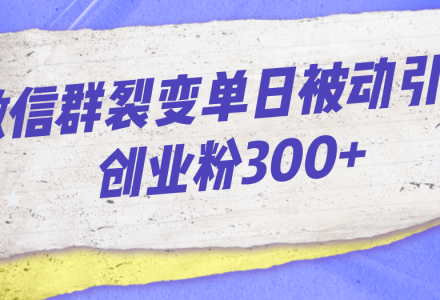 微信群裂变单日被动引流创业粉300-创艺项目网