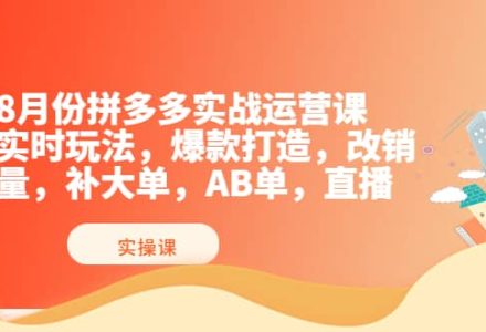 8月份拼多多实战运营课，实时玩法，爆款打造，改销量，补大单，AB单，直播-创艺项目网