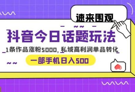 抖音今日话题玩法，1条作品涨粉5000，私域高利润单品转化 一部手机日入500-创艺项目网