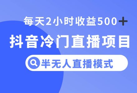 抖音冷门直播项目，半无人模式，每天2小时收益500-创艺项目网