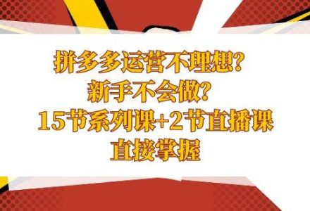 拼多多运营不理想？新手不会做？15节系列课 2节直播课，直接掌握-创艺项目网