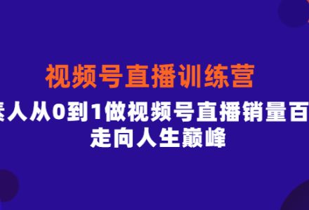 视频号直播训练营，素人从0到1做视频号直播销量百万，走向人生巅峰-创艺项目网