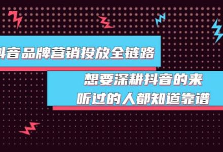 抖音品牌营销投放全链路：想要深耕抖音的来，听过的人都知道靠谱-创艺项目网