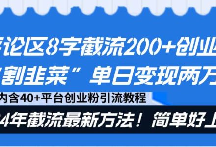 评论区8字截流200 创业粉“割韭菜”单日变现两万 24年截流最新方法！-创艺项目网