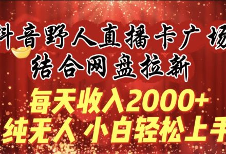 每天收入2000+，抖音野人直播卡广场，结合网盘拉新，纯无人，小白轻松上手-创艺项目网