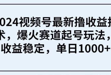 2024视频号最新撸收益技术，爆火赛道起号玩法，收益稳定，单日1000+-创艺项目网