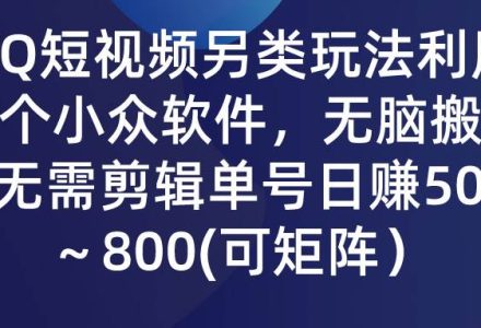 QQ短视频另类玩法，利用一个小众软件，无脑搬运，无需剪辑单号日赚500～…-创艺项目网