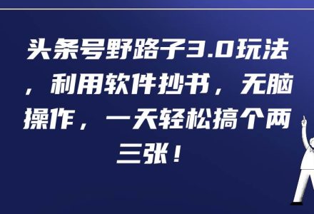 头条号野路子3.0玩法，利用软件抄书，无脑操作，一天轻松搞个两三张！-创艺项目网