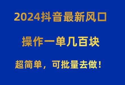 2024抖音最新风口！操作一单几百块！超简单，可批量去做！！！-创艺项目网