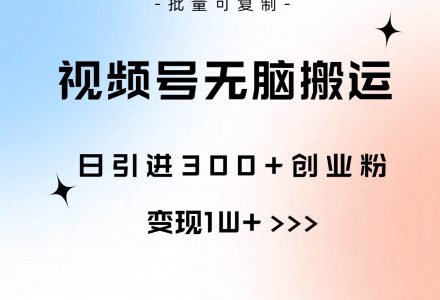 视频号无脑搬运日引300+创业粉，变现1W+可批量复制-创艺项目网