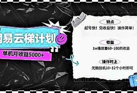 2024网易云云梯计划 单机日300+ 无脑月入5000+-创艺项目网