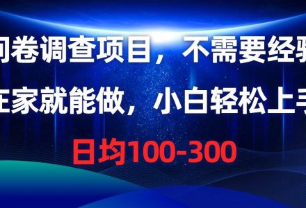 问卷调查项目，不需要经验，在家就能做，小白轻松上手，日均100-300-创艺项目网