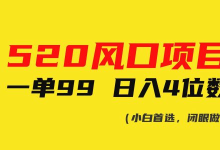 520风口项目一单99 日入4位数(小白首选，闭眼做！)-创艺项目网